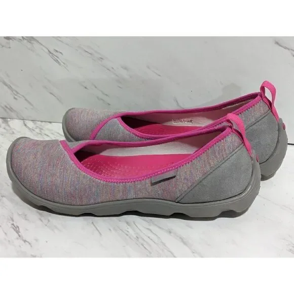 Crocs Women's Heather Gray Fabric Hot Pink Trim Slip-On Ballet Flat Shoes Size 8 - Picture 6 of 9
